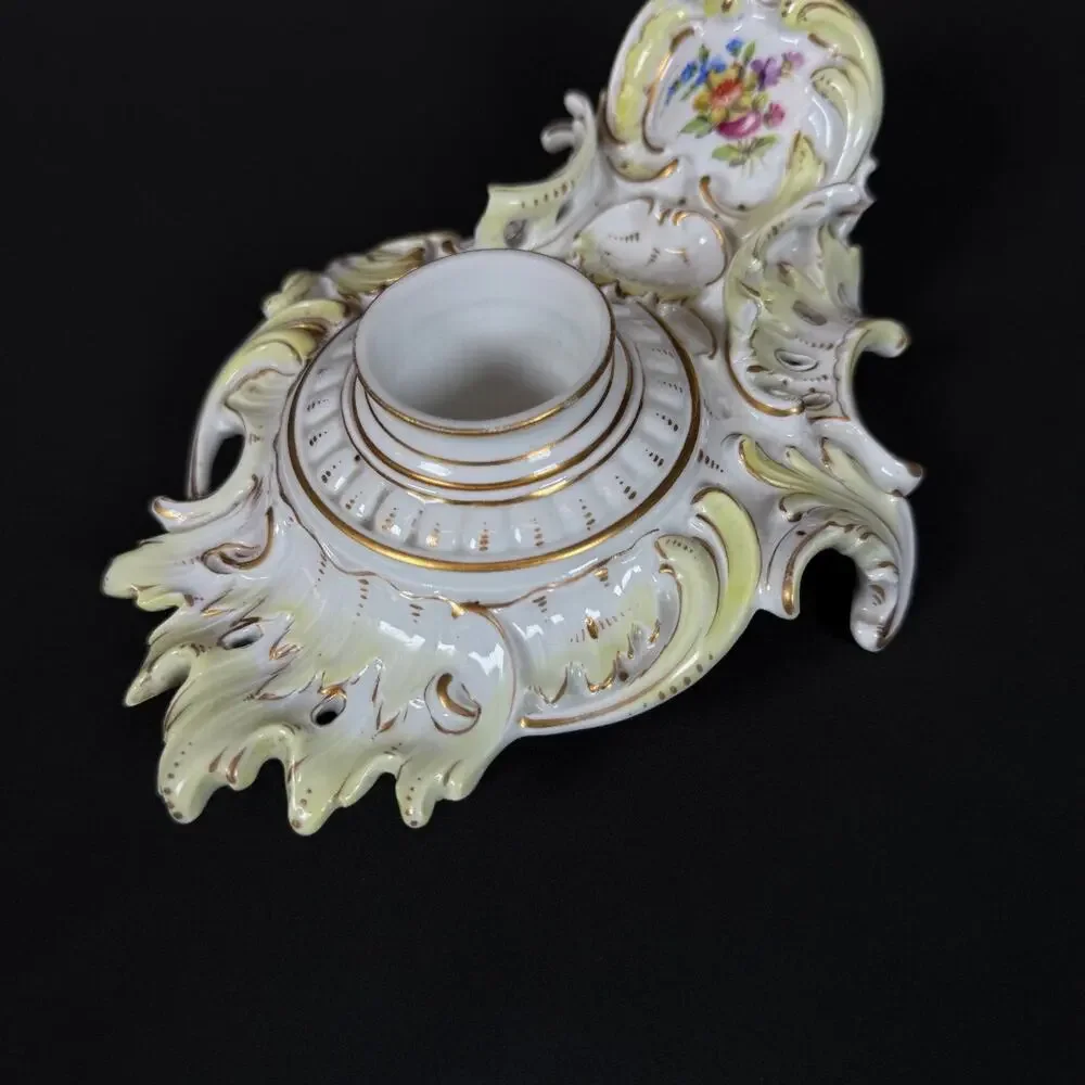 Antique Carl Thieme Dresden Porcelain candle stick candleholder floral gold gild